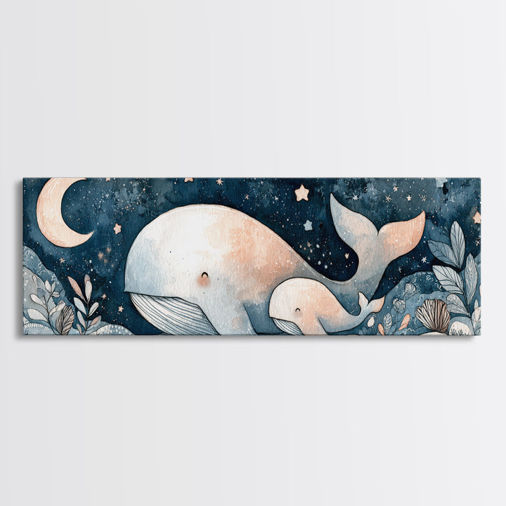 Whale and Tiny Stars Canvas Print, Nursery Art, Dinosaur Wall Art, Nursery Decor, Fine Art, Nursery, Room Decor, NUR-3x1-24