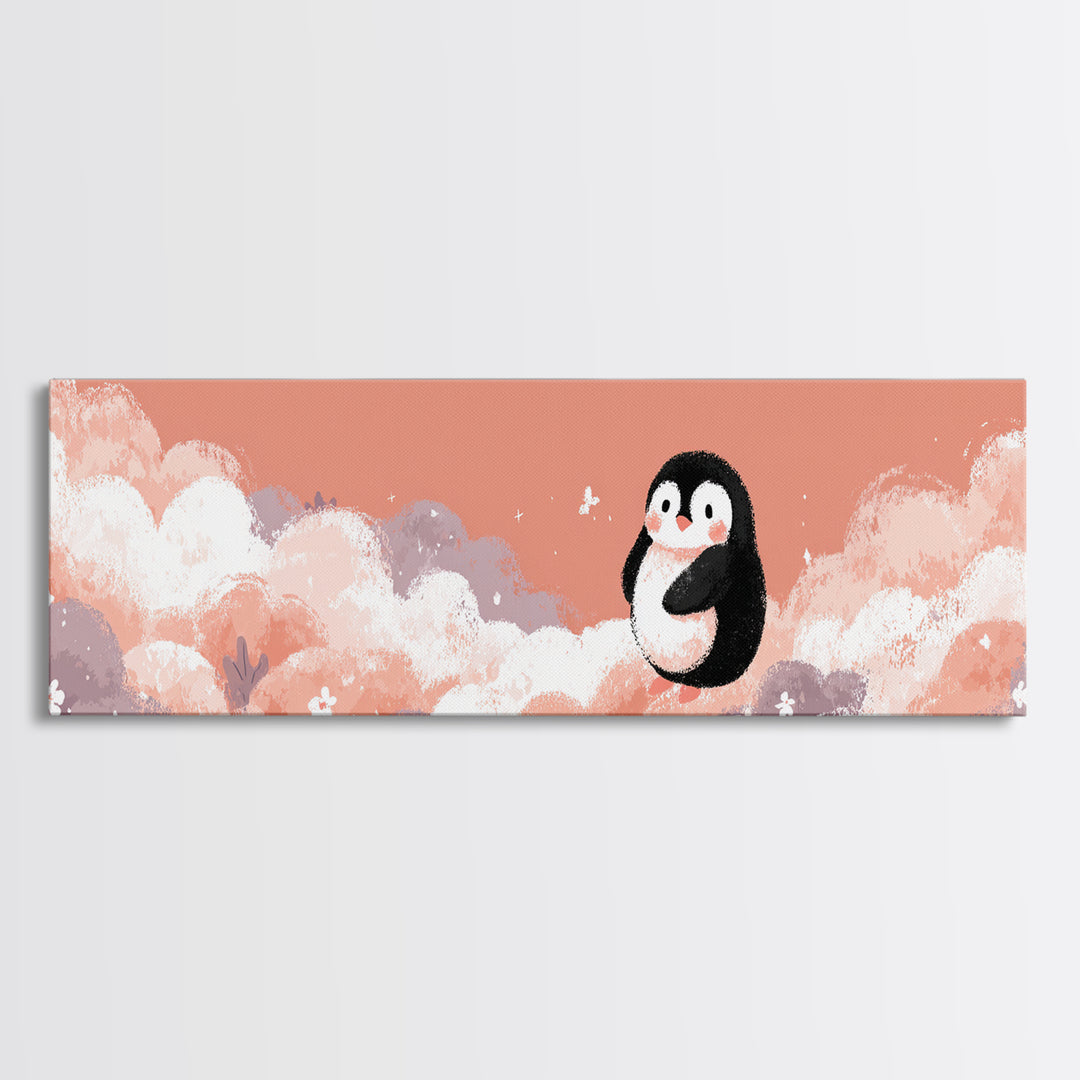 Penguin Holding a Little Heart Shape Canvas Print, Nursery Art, Nursery Wall Decor, Nursery Decor, Abstract Art, Nursery, NUR-3x1-26
