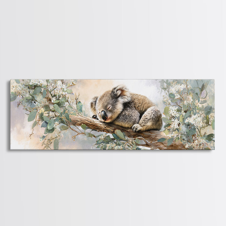 Sleeping Koala on Eucalyptus Branch Canvas Print, Nursery Art, Wall Art Set of 3, Nursery Decor, Nursery, Dinosaur Wall Art, NUR-3x1-29