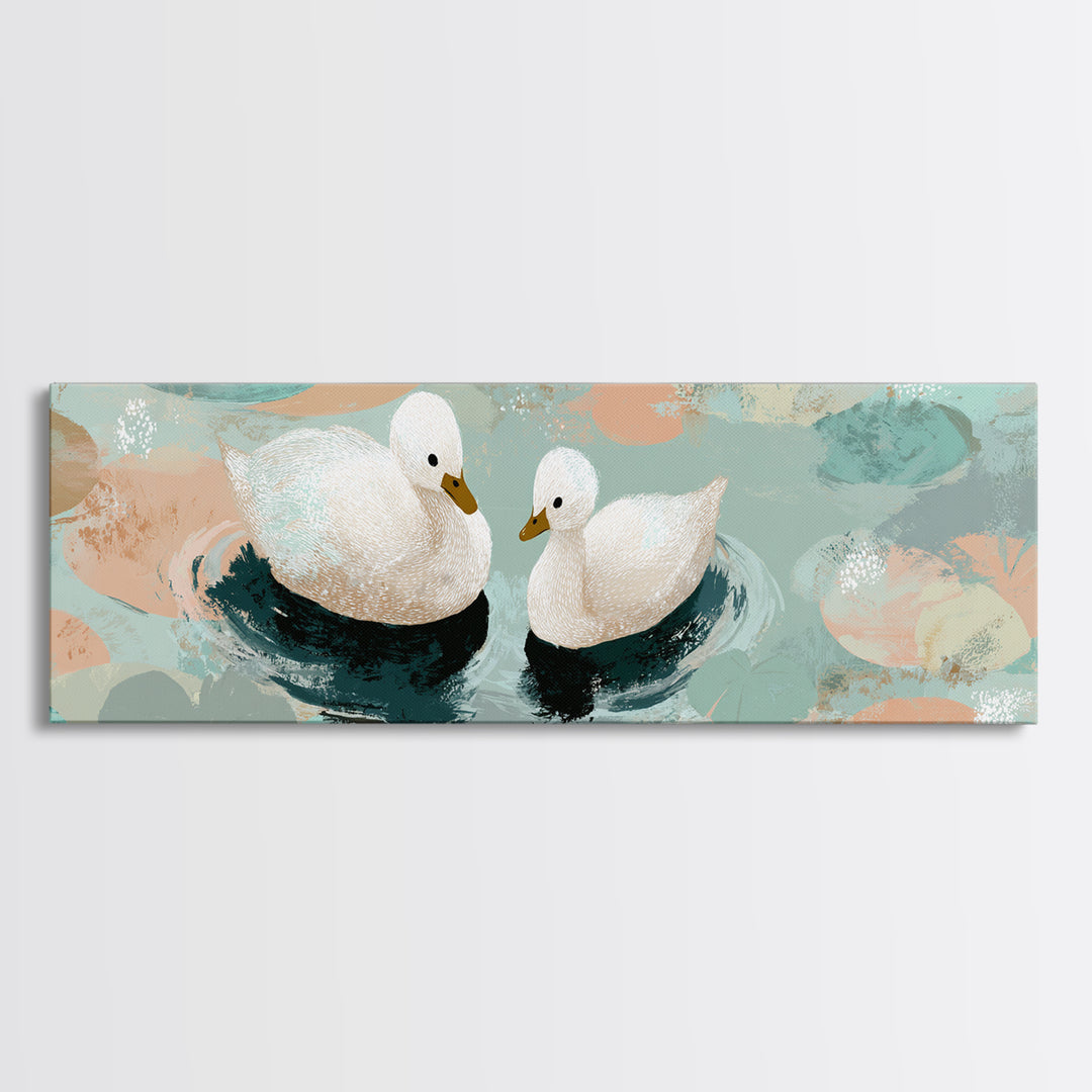 Swan and Cygnet Framed Canvas Print, Nursery Art, Woodland Nursery Art, Nursery Decor, Watercolor Art, Nursery, NUR-3x1-32