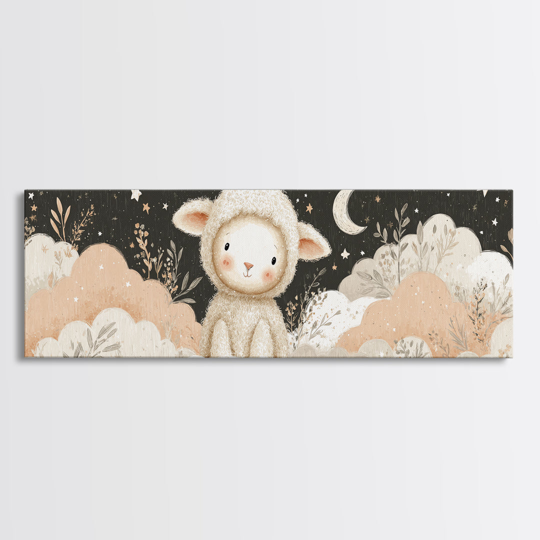 Little Lamb under a Starry Sky Canvas Print, Nursery Art, Luxury Decor, Nursery Decor, Fine Art, Nursery, Nursery Wall Art, NUR-3x1-35