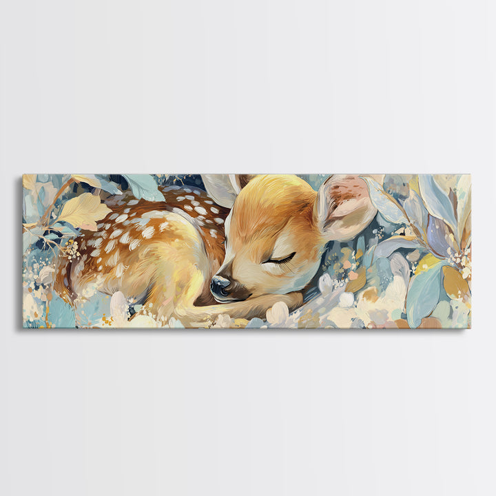 Deer Fawn Sleeping Canvas Print, Nursery Art, Modern Decor, Nursery Decor, Fine Art, Nursery, Art Print, Digital Art, NUR-3x1-39