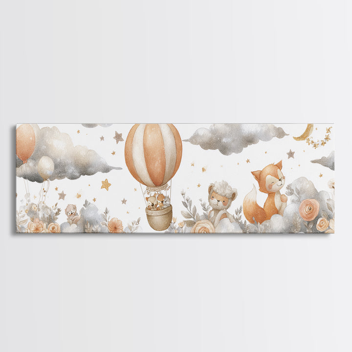 Floating Hot Air Balloon Canvas Print, Nursery Art, Baby Girl Nursery, Nursery Decor, Watercolor Art, Nursery, Fine Art Print, NUR-3x1-4