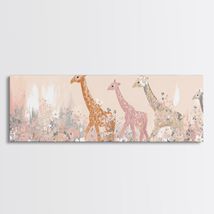 Gentle Giraffe with Pastel Flowers Canvas Print, Nursery Art, Wall Art Set of 3, Nursery Decor, Watercolor Art, Nursery, NUR-3x1-42