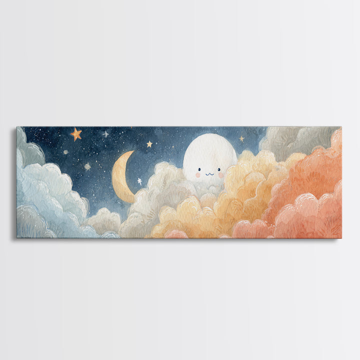 Moon and Stars Canvas Print, Nursery Art, Art Print, Nursery Decor, Fine Art, Nursery 243, Wall Art Set of, Girl Nursery Decor, NUR-3x1-43