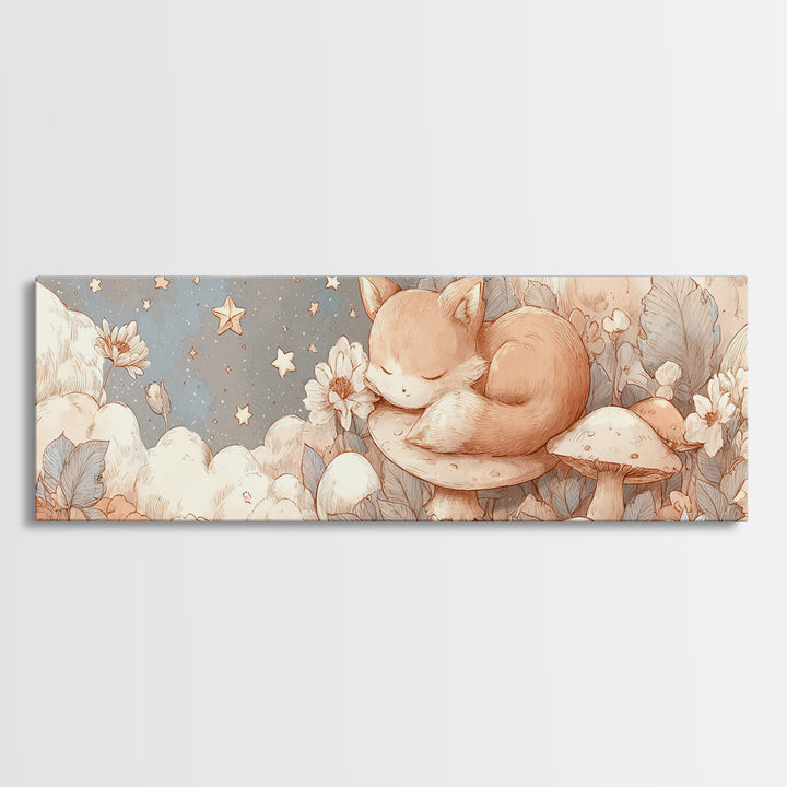 Woodland Fox Tucked Framed Canvas Print, Nursery Art, Gallery Decor, Nursery Decor, Fine Art, Nursery, Wall Art, Wall Decor, NUR-3x1-44