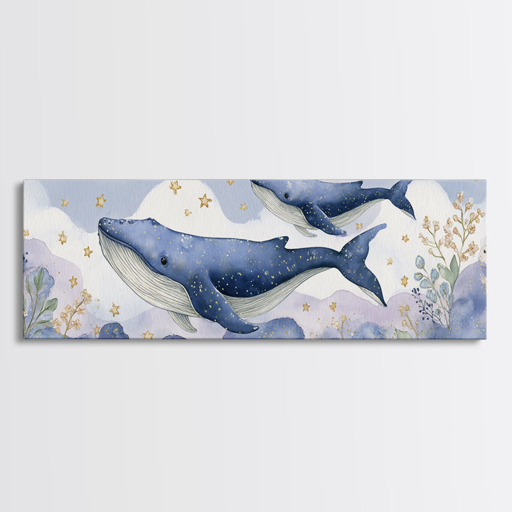 Whale and Tiny Stars Canvas Print, Nursery Art, Luxury Decor, Nursery Decor, Fine Art, Nursery, Nursery Wall Art, Printable Art, NUR-3x1-48