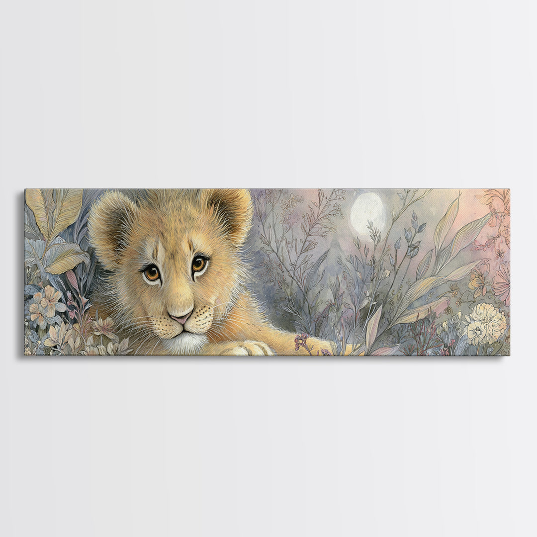 Lion Cub with Soft Golden Mane Canvas Print, Nursery Art, Woodland Nursery, Nursery Decor, Abstract Art, Nursery, Gallery Decor, NUR-3x1-49