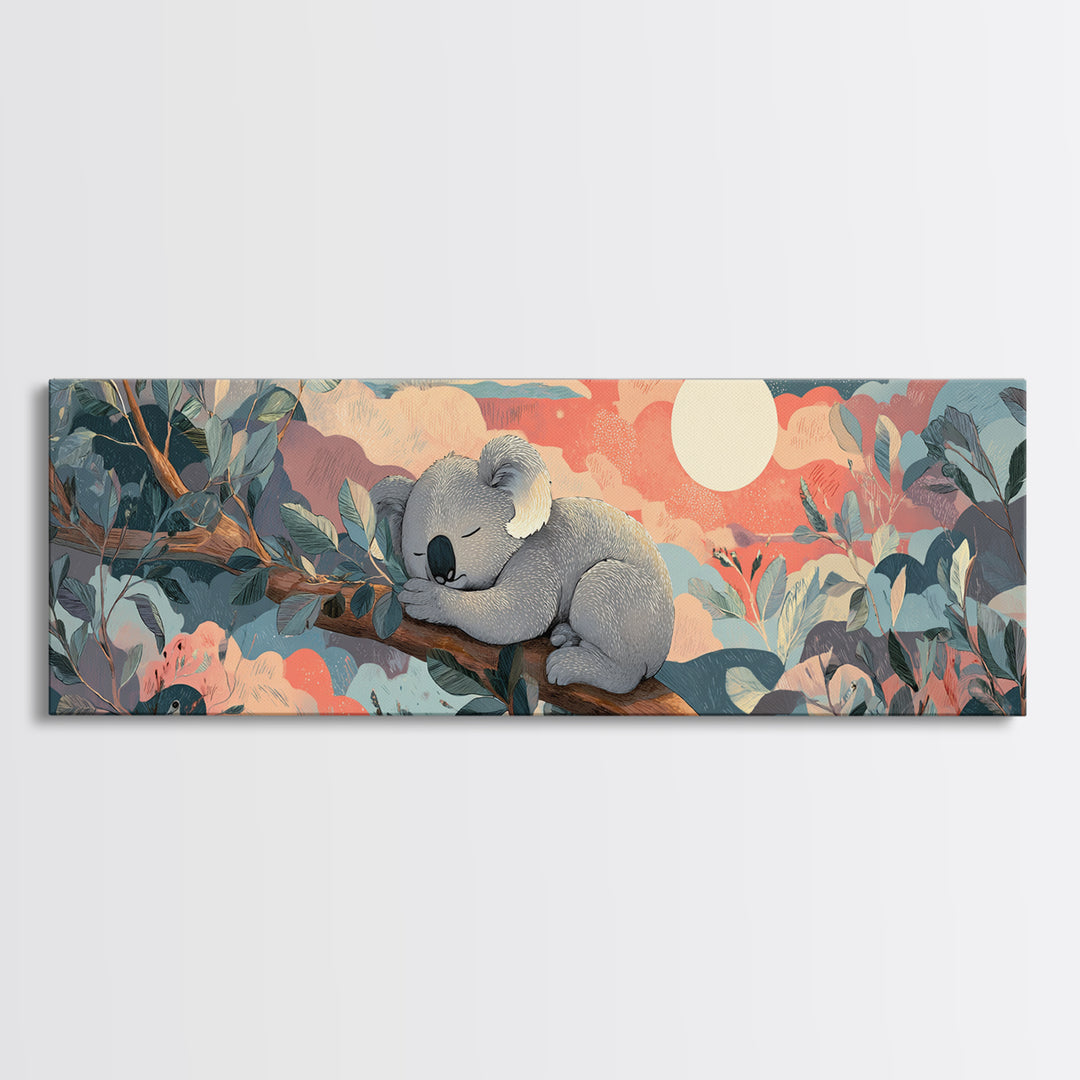 Sleeping Koala on Eucalyptus Branch Framed Canvas Print, Nursery Art, Nursery, Nursery Decor, Nursery, Playroom Wall Decor, NUR-3x1-5