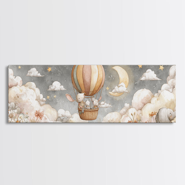 Floating Hot Air Balloon Framed Canvas Print, Nursery Art, Room Decor, Nursery Decor, Abstract Art, Nursery, Printable Art, NUR-3x1-52