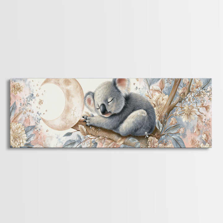 Sleeping Koala on Eucalyptus Branch Framed Canvas Print, Nursery Art, Watercolor Print, Nursery Decor, Oil Painting, Nursery, NUR-3x1-53