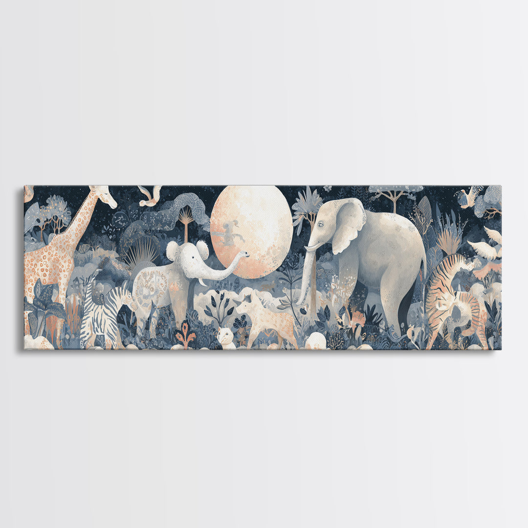 Pastel Jungle Animals Framed Canvas Print, Nursery Art, Nursery Prints, Nursery Decor, Fine Art, Nursery, Kids Wall Decor, NUR-3x1-58