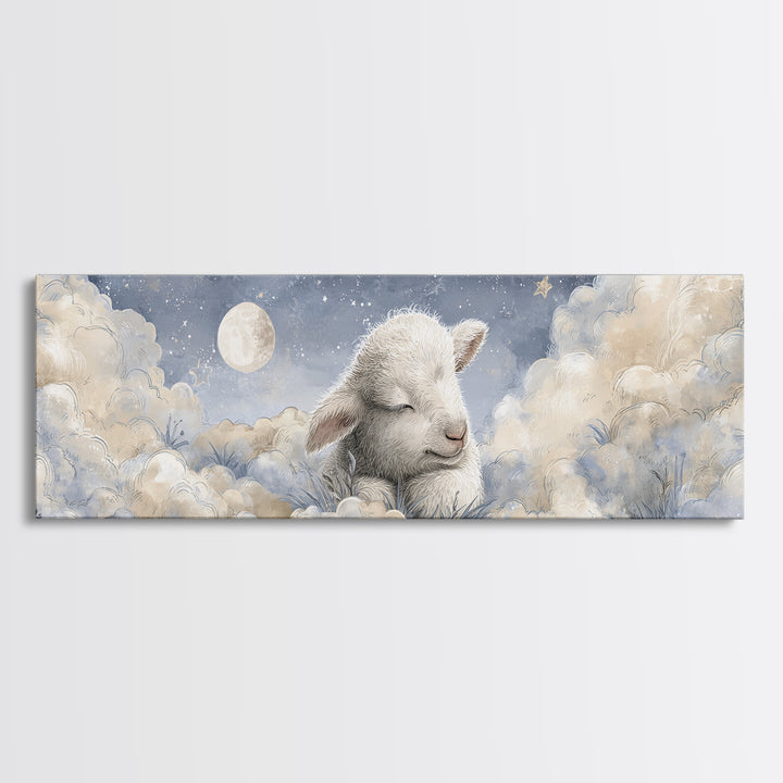 Little Lamb under a Starry Sky Framed Canvas Print, Nursery Art, Wall Art, Nursery Decor, Fine Art, Nursery, Nursery Prints, NUR-3x1-59