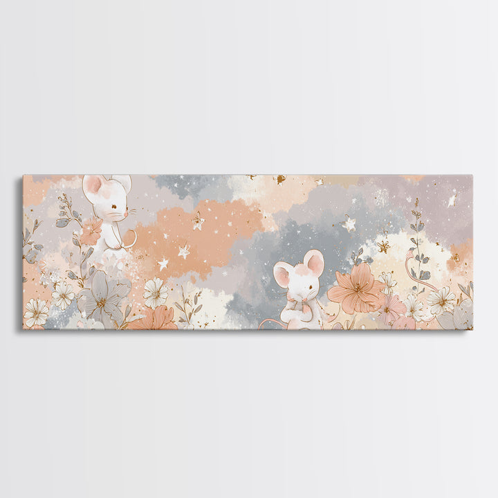 Ballet Mouse in Storybook Style Framed Canvas Print, Nursery Art, Statement Artwork, Nursery Decor, Fine Art, Nursery, NUR-3x1-60