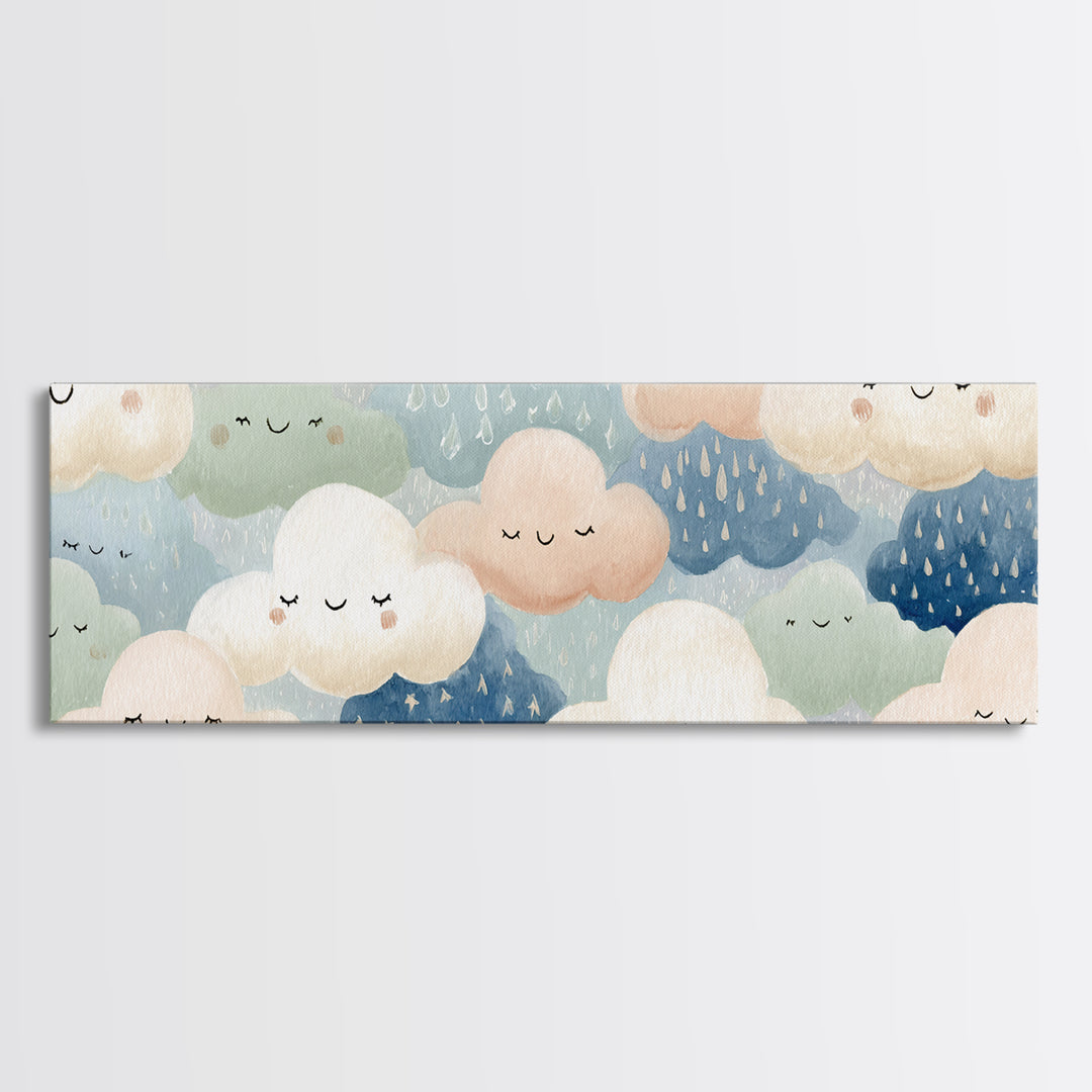 Clouds and Raindrops Canvas Print, Nursery Art, Home Decor, Nursery Decor, Oil Painting, Nursery, Contemporary Art, Wall Art, NUR-3x1-62