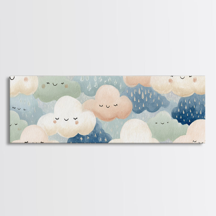 Clouds and Raindrops Canvas Print, Nursery Art, Home Decor, Nursery Decor, Oil Painting, Nursery, Contemporary Art, Wall Art, NUR-3x1-62