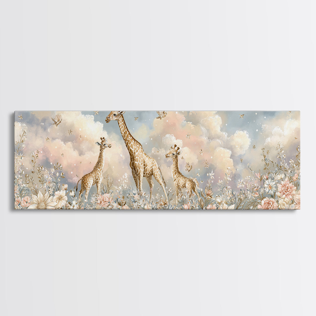 Gentle Giraffe with Pastel Flowers Canvas Print, Nursery Art, Wall Art Set of 3, Nursery Decor, Watercolor Art, Nursery, NUR-3x1-66