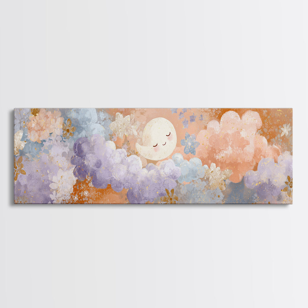 Moon and Stars Framed Canvas Print, Nursery Art, Printable Art, Nursery Decor, Abstract Art, Nursery, Watercolor Print, NUR-3x1-67