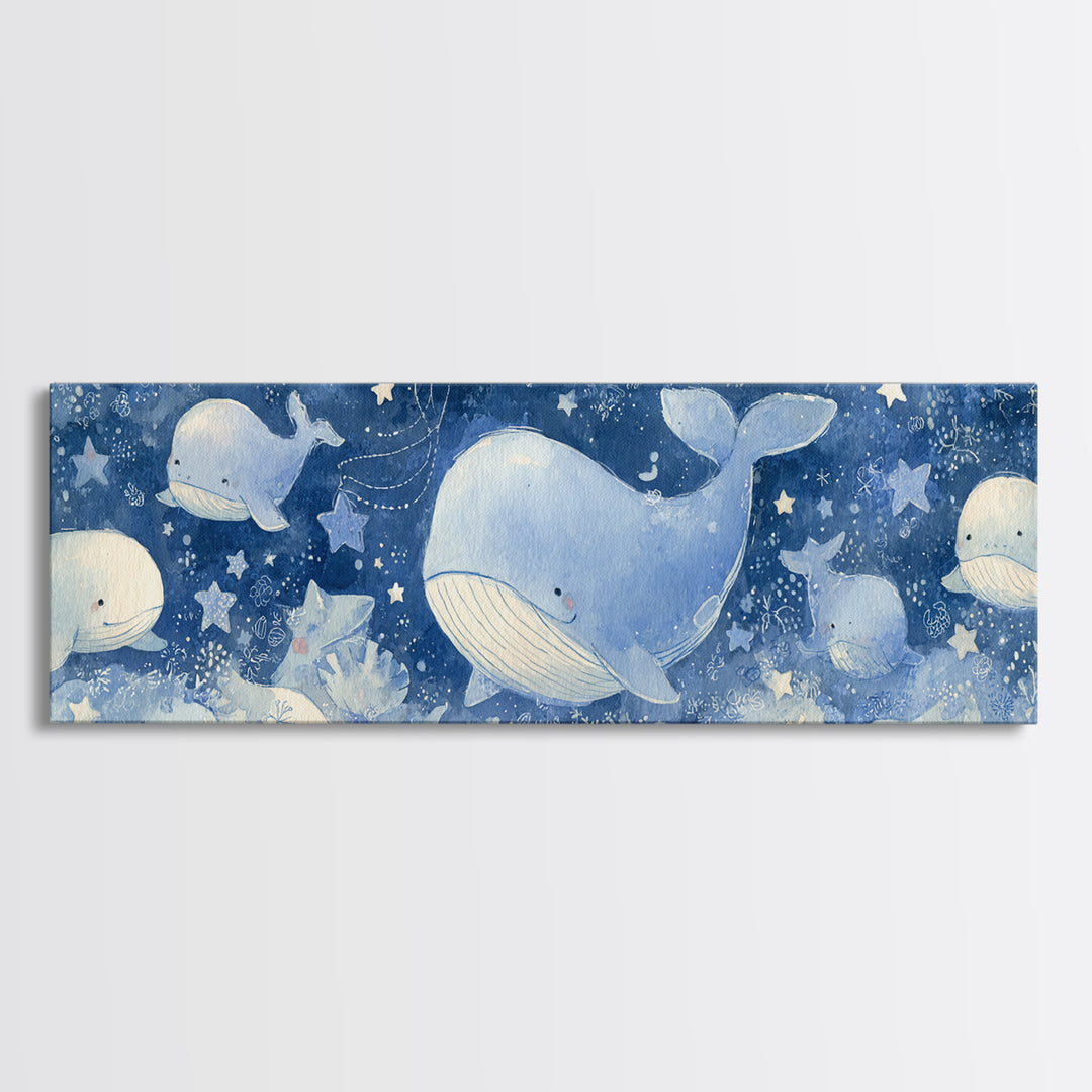 Whale and Tiny Stars Framed Canvas Print, Nursery Art, Wall Art, Nursery Decor, Nursery, Nursery Prints, Playroom Decor, NUR-3x1-72