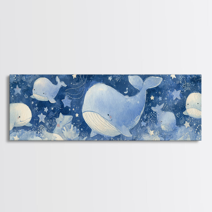 Whale and Tiny Stars Framed Canvas Print, Nursery Art, Wall Art, Nursery Decor, Nursery, Nursery Prints, Playroom Decor, NUR-3x1-72