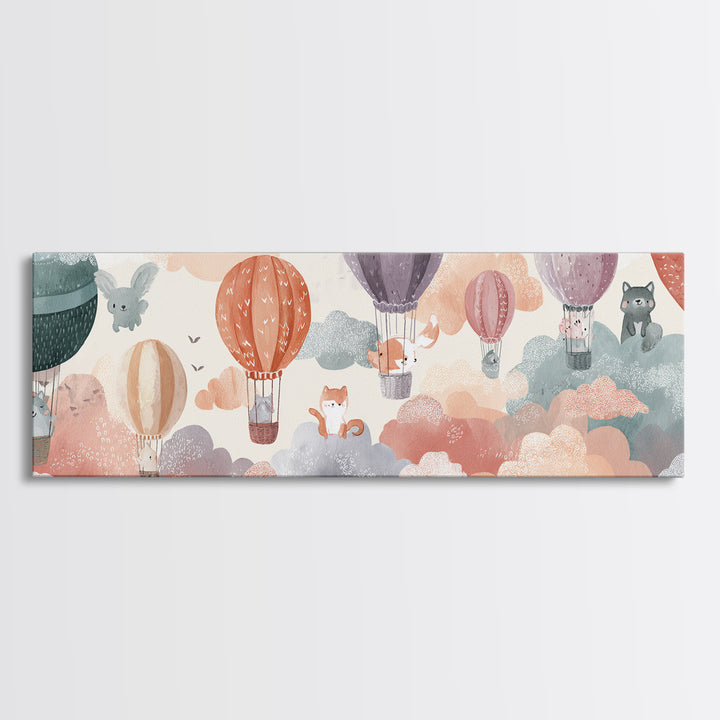 Floating Hot Air Balloon Canvas Print, Nursery Art, Wall Decor, Nursery Decor, Nursery 276, Playroom Decor, Wall Art Set of, NUR-3x1-76