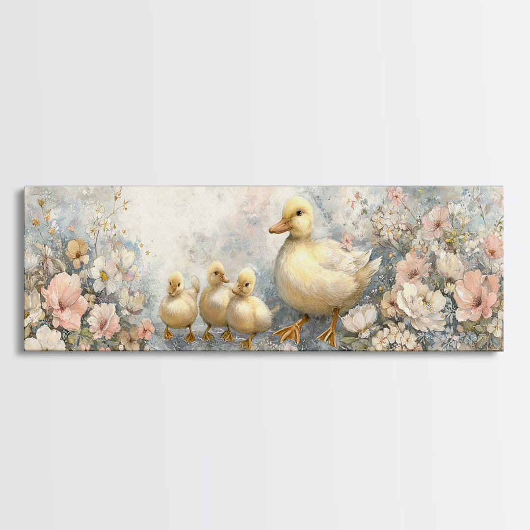 Ducklings Following a Mother Duck Canvas Print, Nursery Art, Art Print, Nursery Decor, Fine Art, Nursery 278, Wall Art Set of, NUR-3x1-78