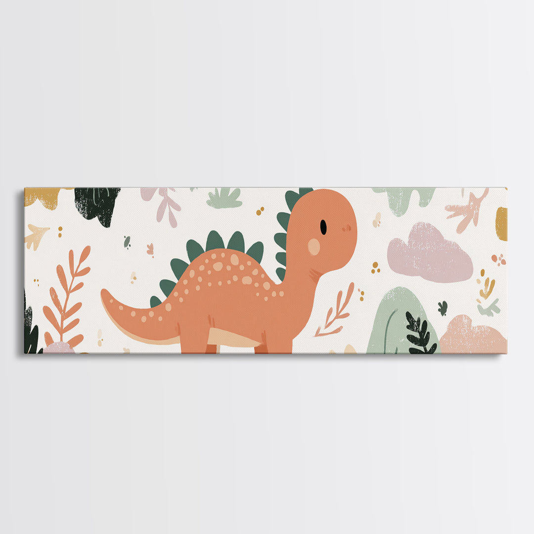 Tiny Dinosaur with Friendly Expression Framed Canvas Print, Nursery Art, Nursery Wall Decor, Nursery Decor, Oil Painting, NUR-3x1-79