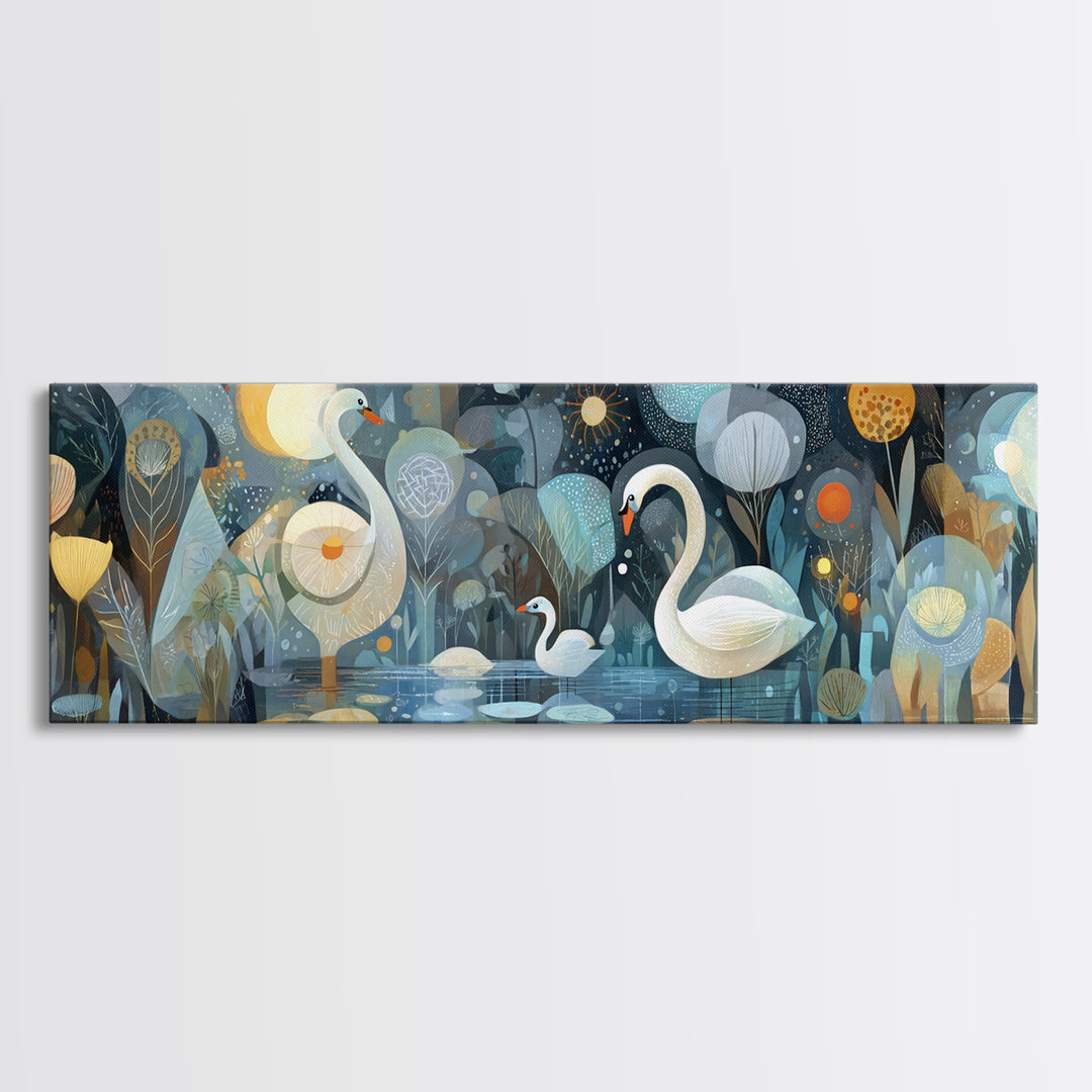 Swan and Cygnet Canvas Print, Nursery Art, Art Print, Nursery Decor, Fine Art, Nursery 280, Wall Art Set of, Girl Nursery Decor, NUR-3x1-80