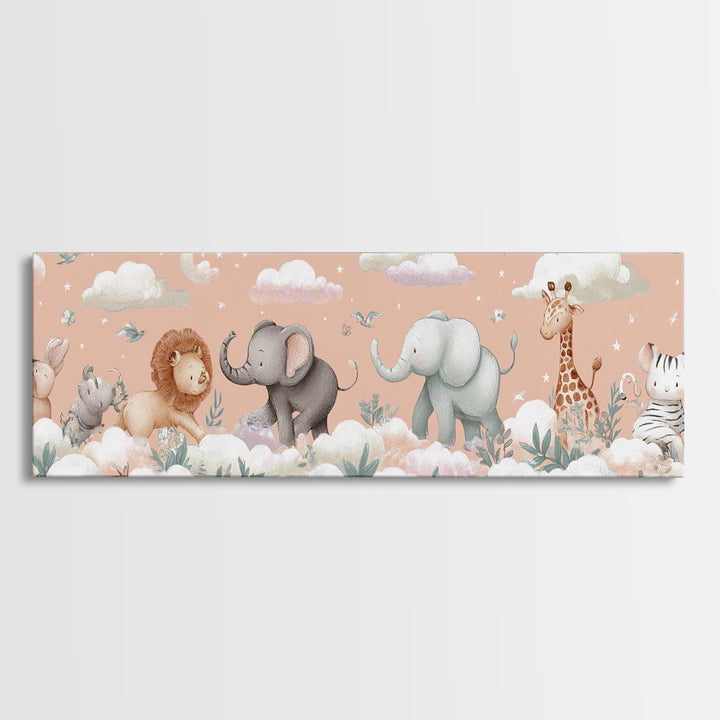 Pastel Jungle Animals Framed Canvas Print, Nursery Art, Nursery Prints, Nursery Decor, Fine Art, Nursery, Kids Wall Decor, NUR-3x1-82