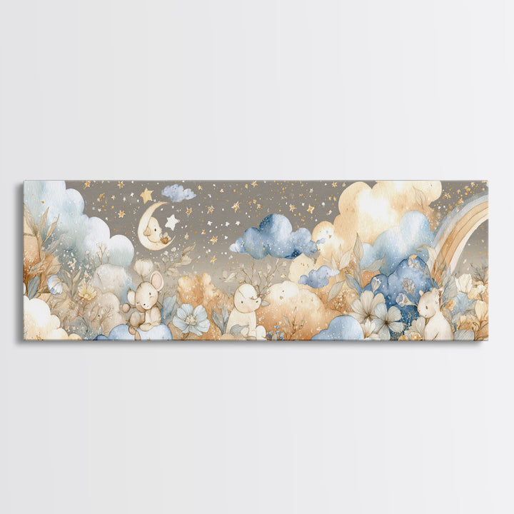 Clouds and Raindrops Canvas Print, Nursery Art, Wall Art Print, Nursery Decor, Watercolor Art, Nursery, Baby Girl Nursery, NUR-3x1-86