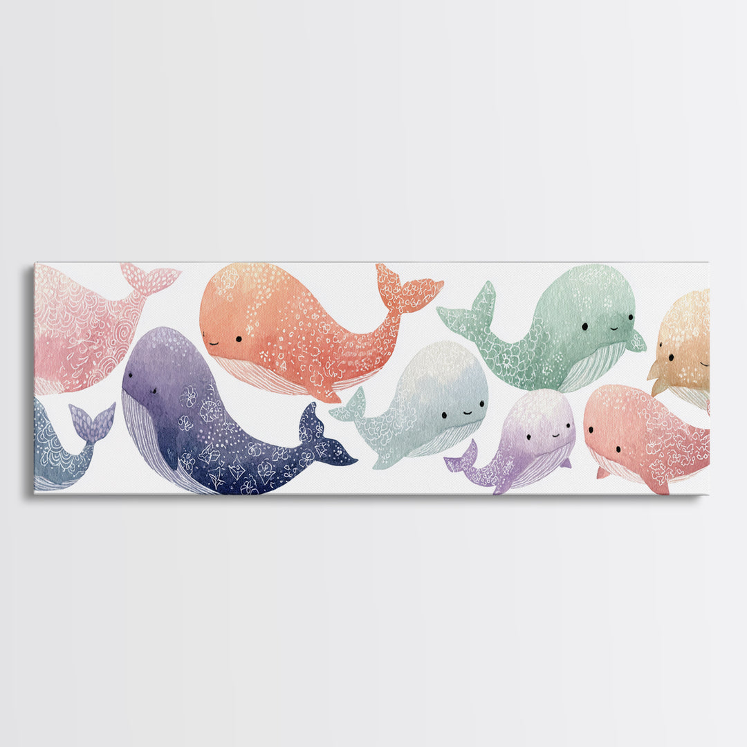 Friendly Ocean Creatures Canvas Print, Nursery Art, Minimalist Decor, Nursery Decor, Fine Art, Nursery, Nursery Wall Decor, NUR-3x1-88