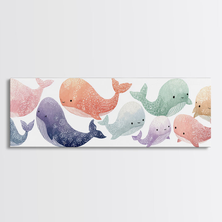 Friendly Ocean Creatures Canvas Print, Nursery Art, Minimalist Decor, Nursery Decor, Fine Art, Nursery, Nursery Wall Decor, NUR-3x1-88
