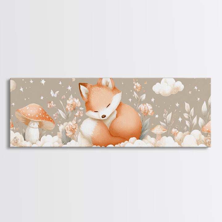 Woodland Fox Tucked Canvas Print, Nursery Art, Wall Hangings, Nursery Decor, Oil Painting, Nursery, Digital Download Art, NUR-3x1-92