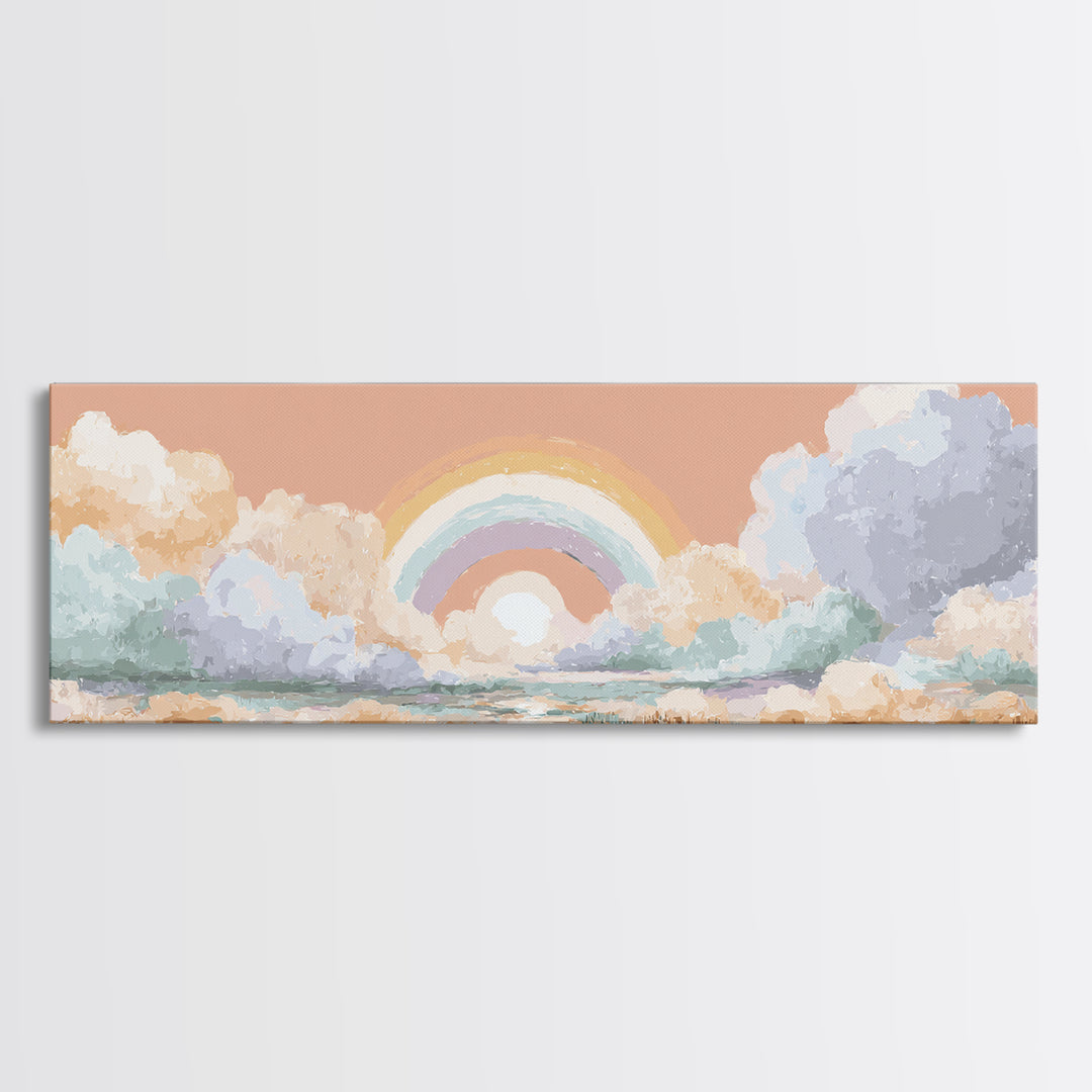 Rainbow Arch with Muted Nursery Colors Canvas Print, Nursery Art, Textured Painting, Nursery Decor, Oil Painting, Nursery, NUR-3x1-95