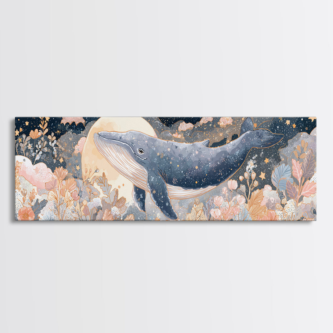 Whale and Tiny Stars Canvas Print, Nursery Art, Gallery Decor, Nursery Decor, Fine Art, Nursery, Wall Art, Wall Decor, NUR-3x1-96