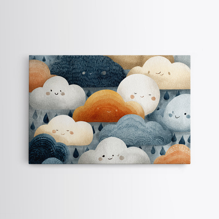 Clouds and Raindrops Framed Canvas Print, Nursery Art, Printable Wall Art, Nursery Decor, Fine Art, Nursery, Butterfly Wall Art, NUR-3x2-2