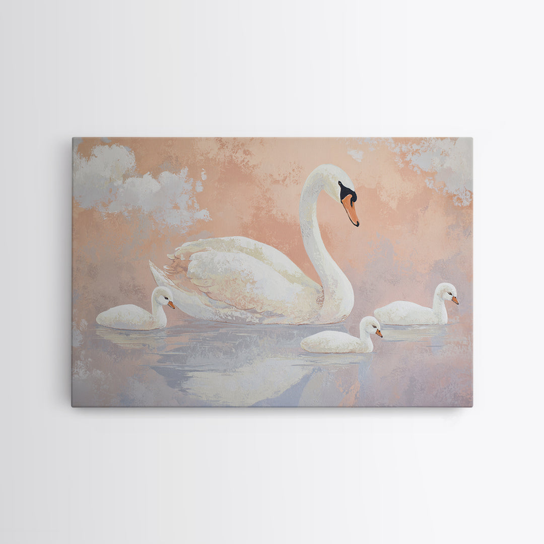 Swan and Cygnet Framed Canvas Print, Nursery Art, Wall Art Set of 3, Nursery Decor, Fine Art, Nursery, Dinosaur Wall Art, NUR-3x2-20