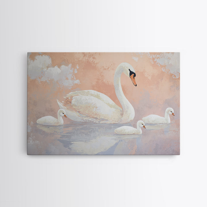 Swan and Cygnet Framed Canvas Print, Nursery Art, Wall Art Set of 3, Nursery Decor, Fine Art, Nursery, Dinosaur Wall Art, NUR-3x2-20