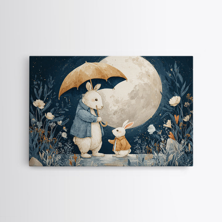 Bear and Rabbit Sharing Umbrella Canvas Print, Nursery Art, Digital Download Art, Nursery Decor, Nursery, Whimsical Wall Art, NUR-3x2-21