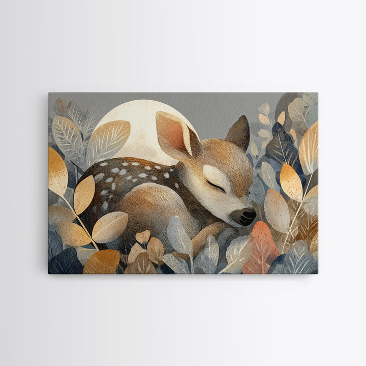 Deer Fawn Sleeping Framed Canvas Print, Nursery Art, Woodland Nursery, Nursery Decor, Fine Art, Nursery, Gallery Decor, NUR-3x2-27