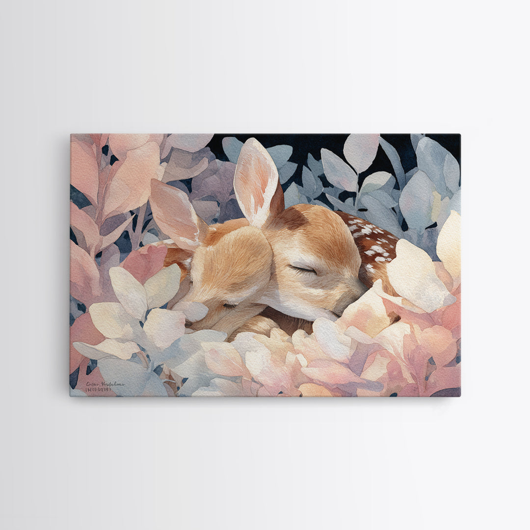 Deer Fawn Sleeping Canvas Print, Nursery Art, Playroom Decor, Nursery Decor, Nursery, Kids Room Wall Art, Dinosaur Wall Art, NUR-3x2-3