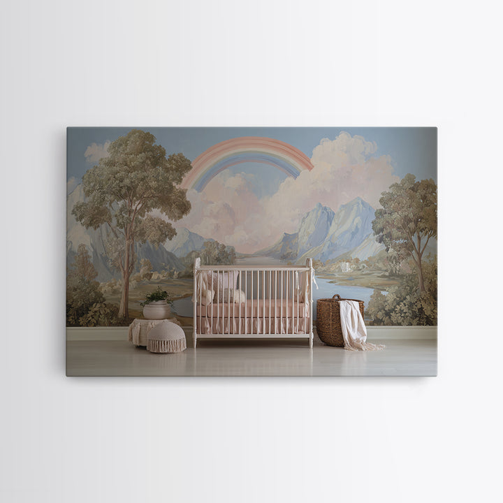 Rainbow Arch with Muted Nursery Colors Framed Canvas Print, Nursery Art, Dinosaur Wall Art, Nursery Decor, Fine Art, Nursery, NUR-3x2-35