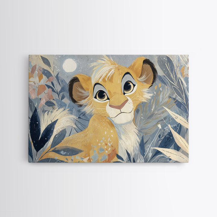 Lion Cub with Soft Golden Mane Canvas Print, Nursery Art, Playroom Wall Decor, Nursery Decor, Oil Painting, Nursery, NUR-3x2-37