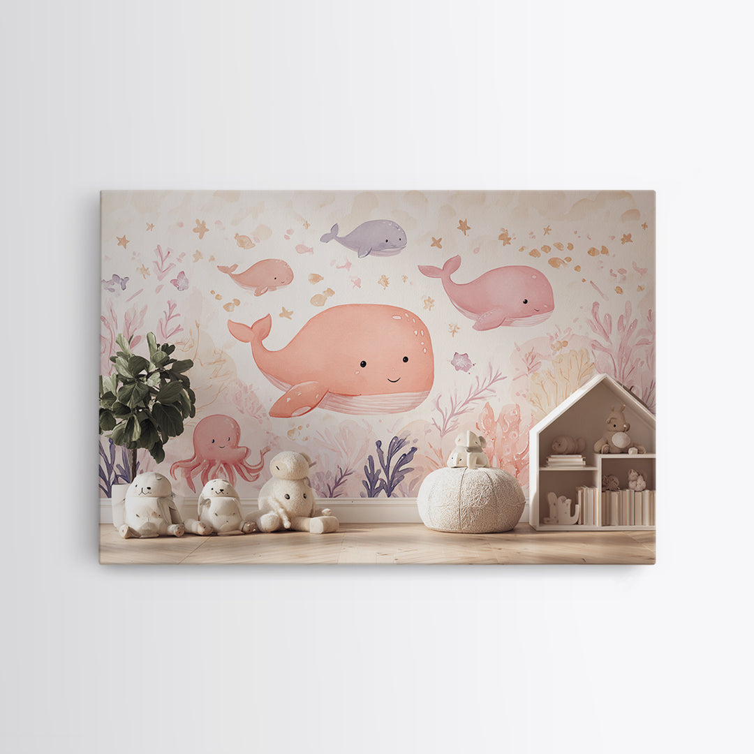 Friendly Ocean Creatures Canvas Print, Nursery Art, Wall Hangings, Nursery Decor, Fine Art, Nursery, Digital Download Art, NUR-3x2-4