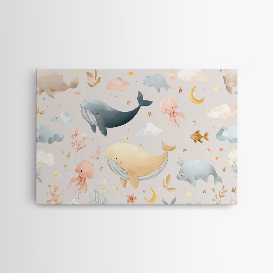 Friendly Ocean Creatures Canvas Print, Nursery Art, Butterfly Wall Art, Nursery Decor, Fine Art, Nursery, Woodland Nursery Art, NUR-3x2-52