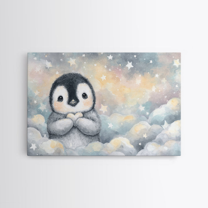 Penguin Holding a Little Heart Shape Canvas Print, Nursery Art, Nursery Prints, Nursery Decor, Abstract Art, Nursery, NUR-3x2-62
