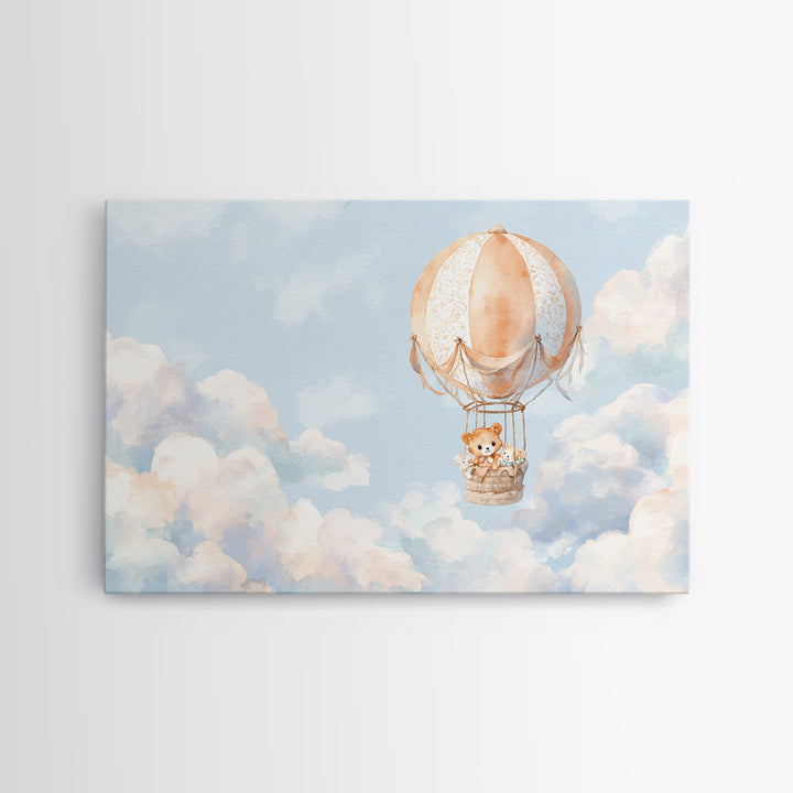 Floating Hot Air Balloon Framed Canvas Print, Nursery Art, Home Decor, Nursery Decor, Abstract Art, Nursery, Contemporary Art, NUR-3x2-64