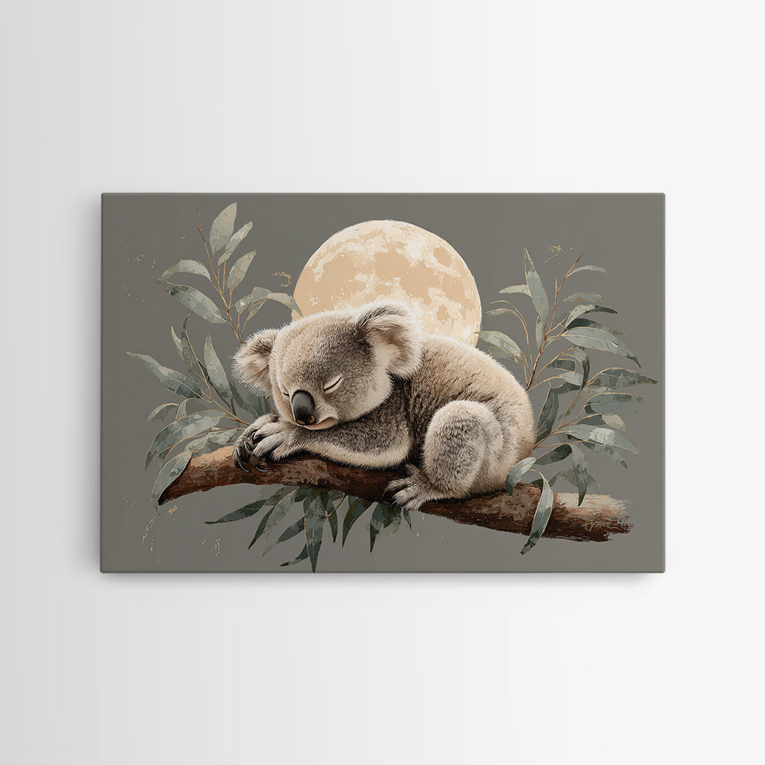 Sleeping Koala on Eucalyptus Branch Framed Canvas Print, Nursery Art, Baby Girl Nursery, Nursery Decor, Fine Art, Nursery, NUR-3x2-65