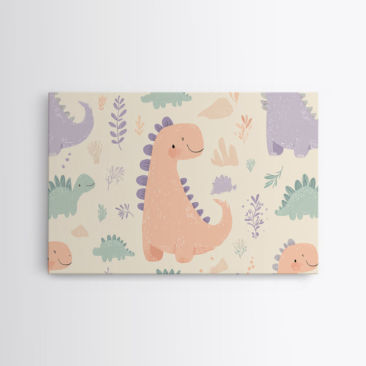 Tiny Dinosaur with Friendly Expression Canvas Print, Nursery Art, Textured Painting, Nursery Decor, Watercolor Art, Nursery, NUR-3x2-67