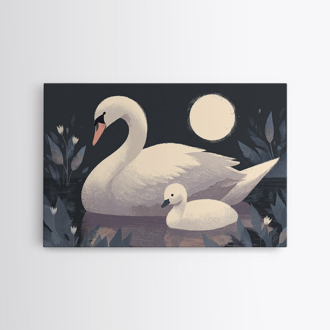 Swan and Cygnet Canvas Print, Nursery Art, Gallery Decor, Nursery Decor, Fine Art, Nursery, Wall Art, Wall Decor, Art Print, NUR-3x2-68